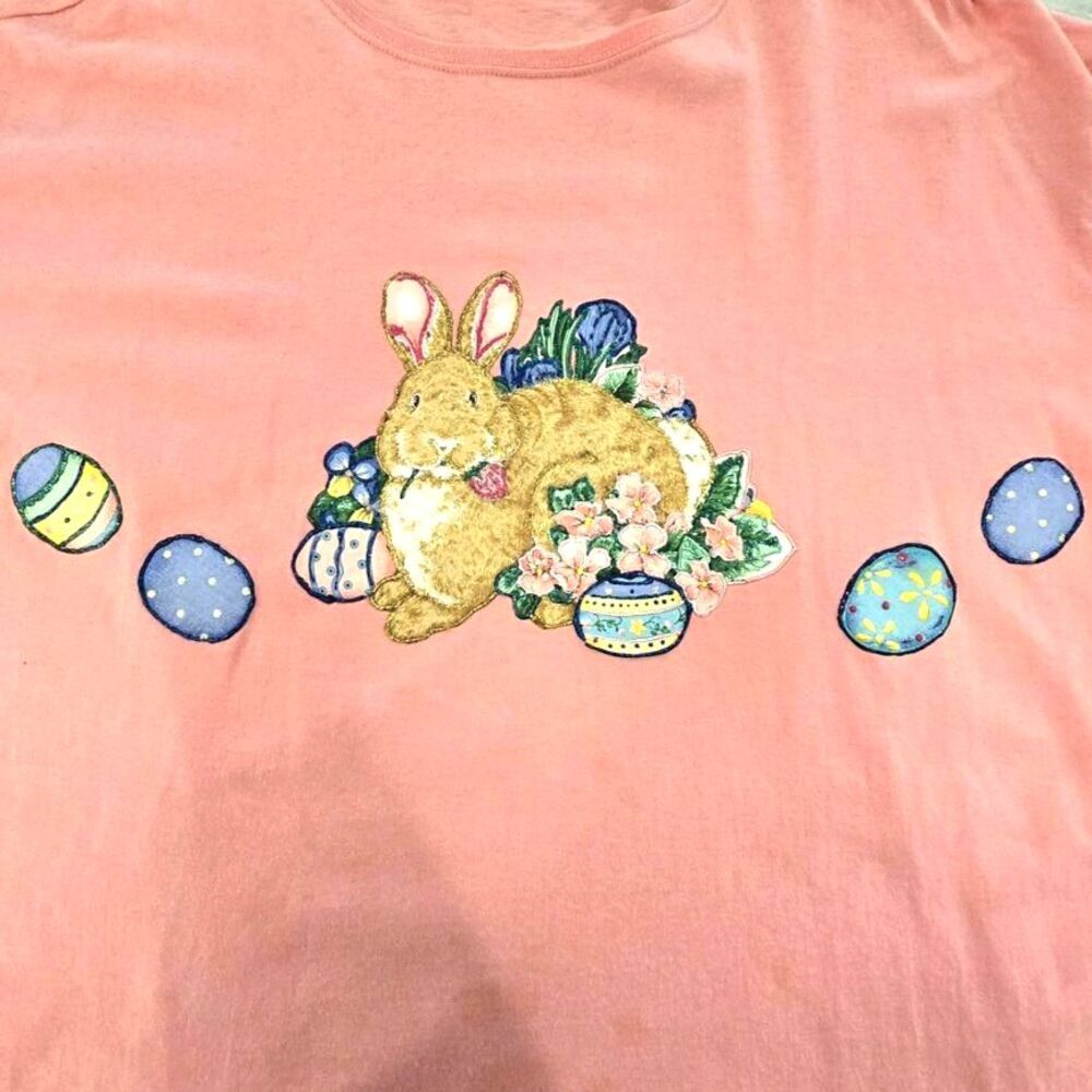 Vintage 90s Just My Size Womens 3X Hand Applique Easter Bunny T Shirt USA Pink